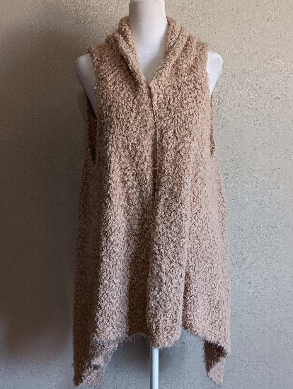 Cozy Fuzzy Beige Textured Sleeveless Knit Cardigan By CATO, Womens XL